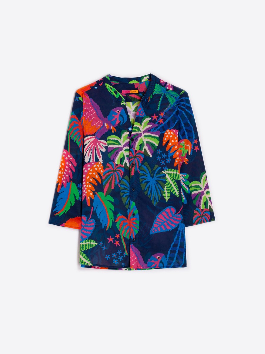 Vilagallo Γυναικείο Πουκάμισο Βαμβακερό με Jungle Print Regular Fit σε Μπλε φωτογραφία