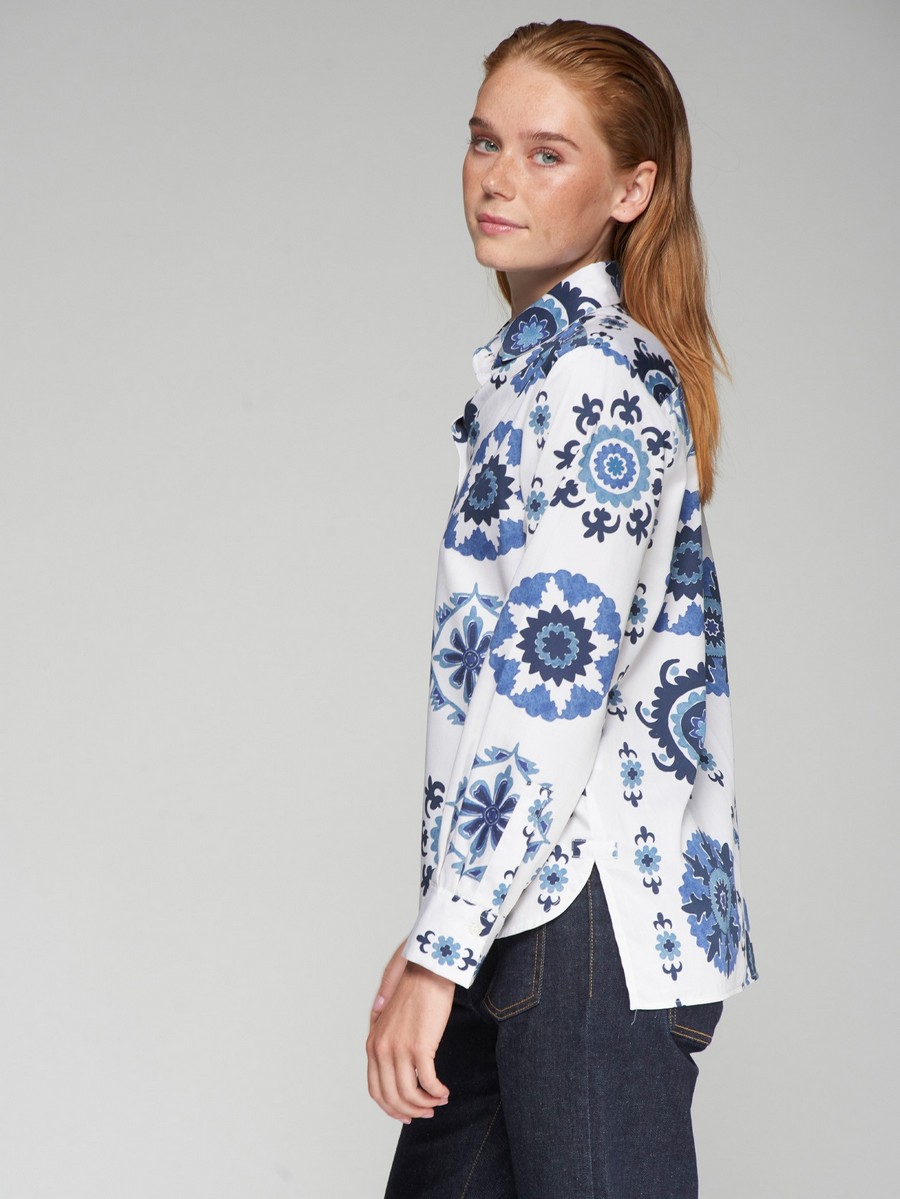 Vilagallo Γυναικείο Πουκάμισο Βαμβακερό με Suzani Rosette Print Regular Fit σε Λευκό φωτογραφία