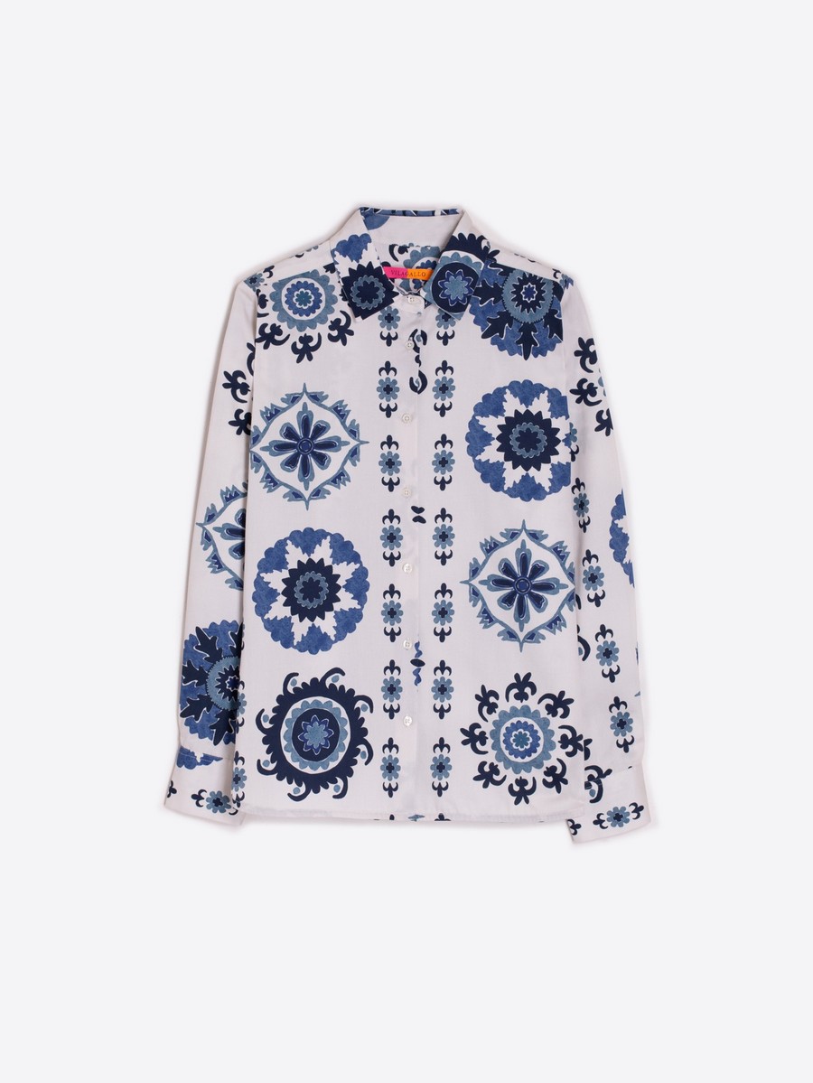 Vilagallo Γυναικείο Πουκάμισο Βαμβακερό με Suzani Rosette Print Regular Fit σε Λευκό φωτογραφία