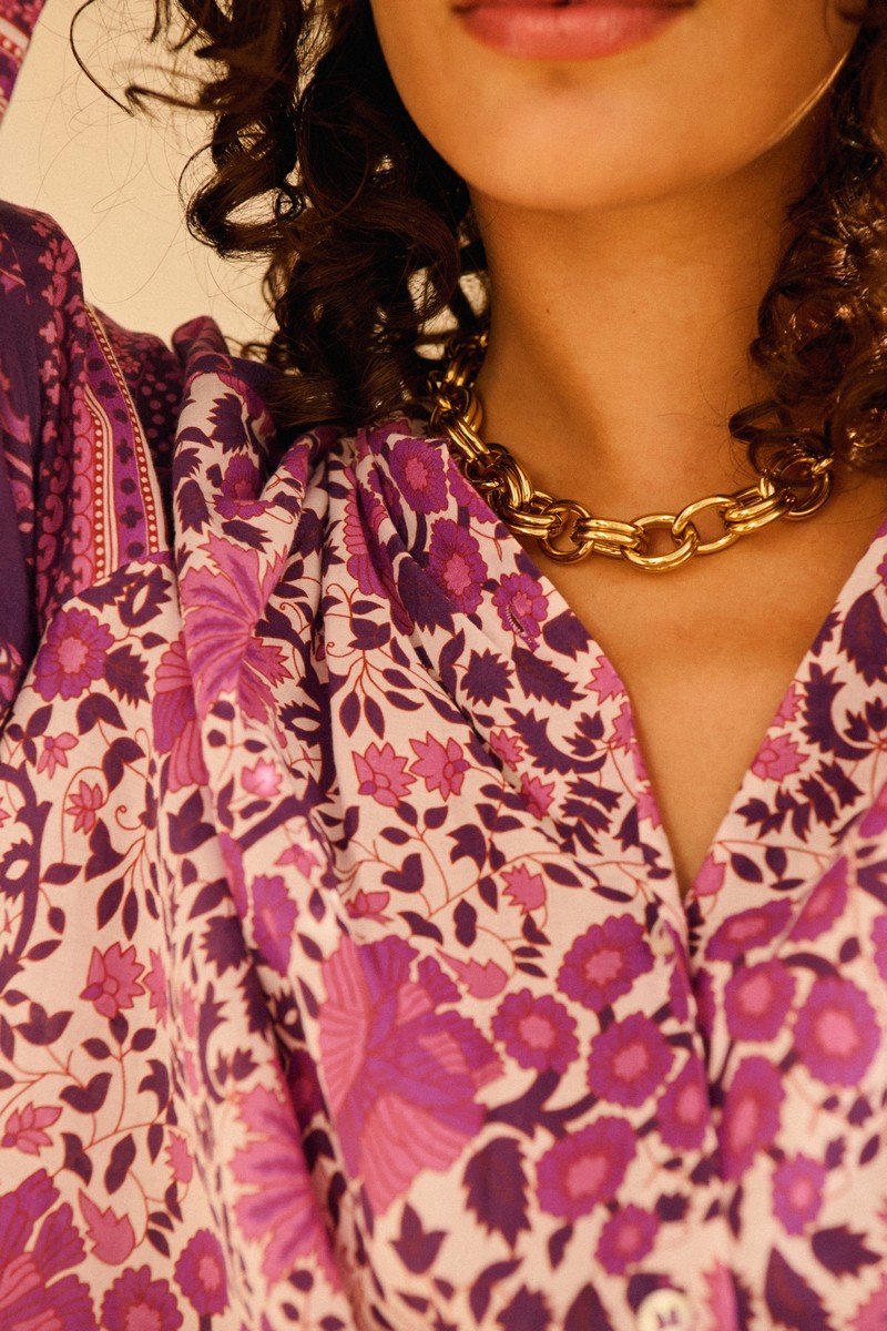 Petite Mendigote Γυναικείο Βαμβακερό Πουκάμισο Floral με Mao Γιακά Oversized Fit φωτογραφία