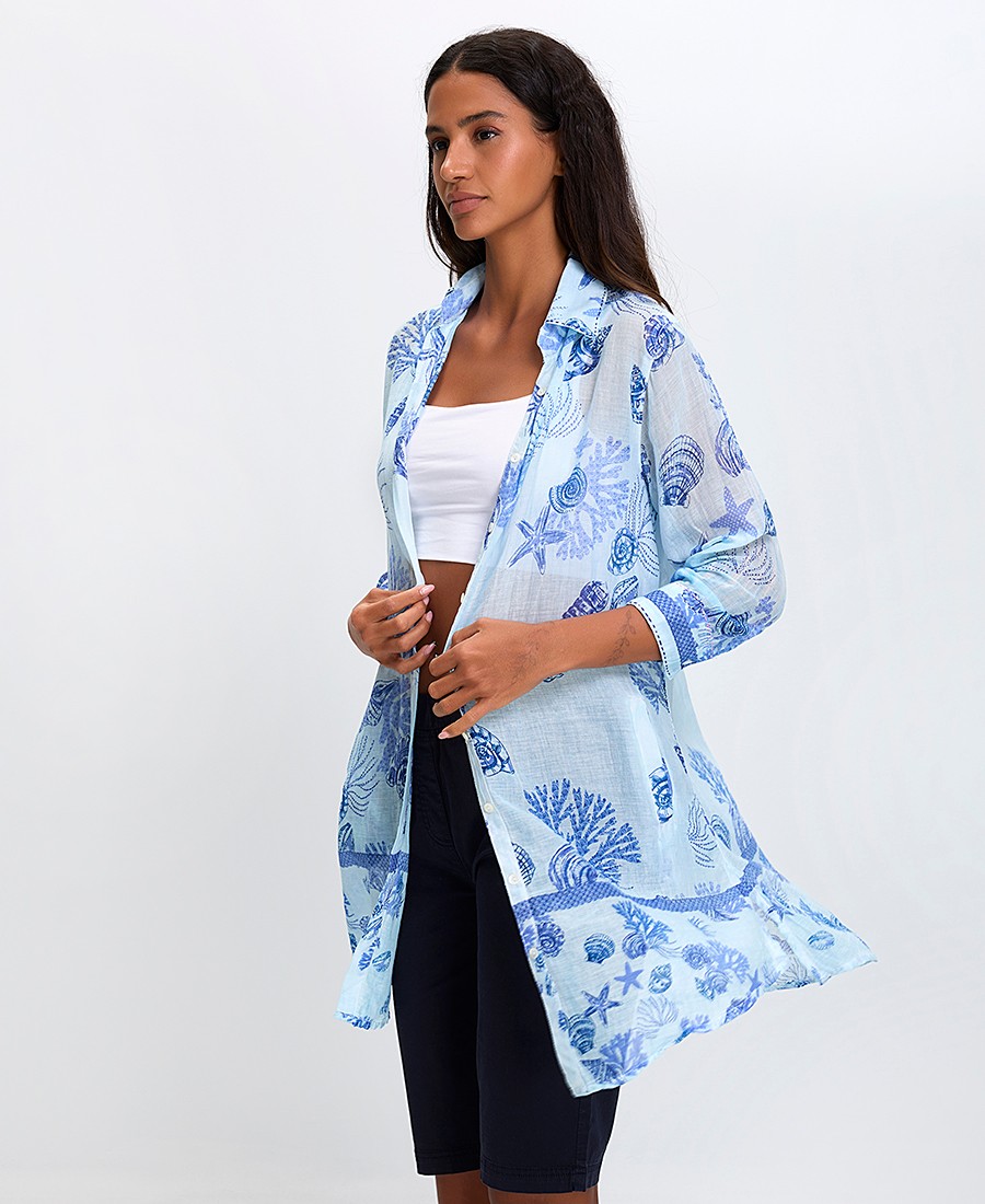 Terre Rouge Terre Rouge Γυναικείο Μακρύ Πουκάμισο Βαμβακερό Regular Fit με Ναυτικό Μοτίβο