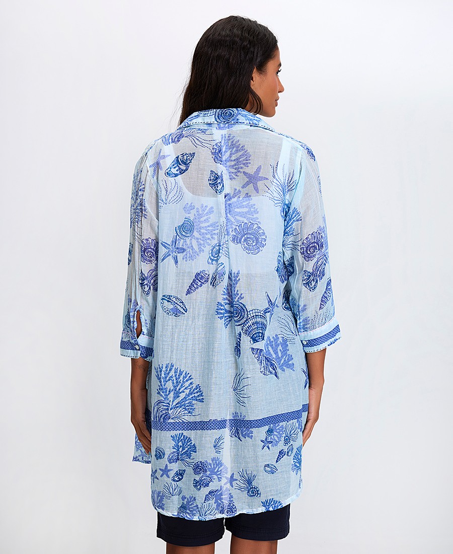 Terre Rouge Γυναικείο Μακρύ Πουκάμισο Βαμβακερό Regular Fit με Ναυτικό Μοτίβο φωτογραφία