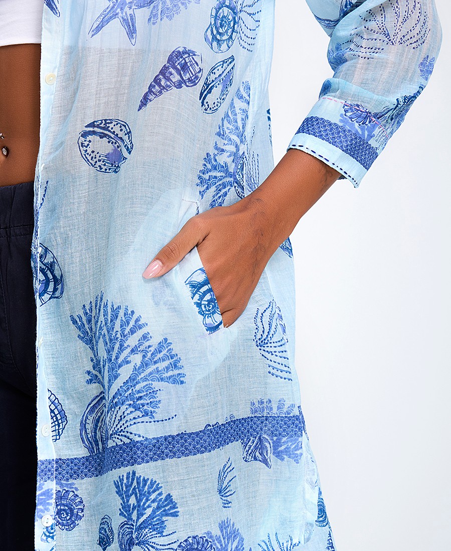 Terre Rouge Γυναικείο Μακρύ Πουκάμισο Βαμβακερό Regular Fit με Ναυτικό Μοτίβο φωτογραφία