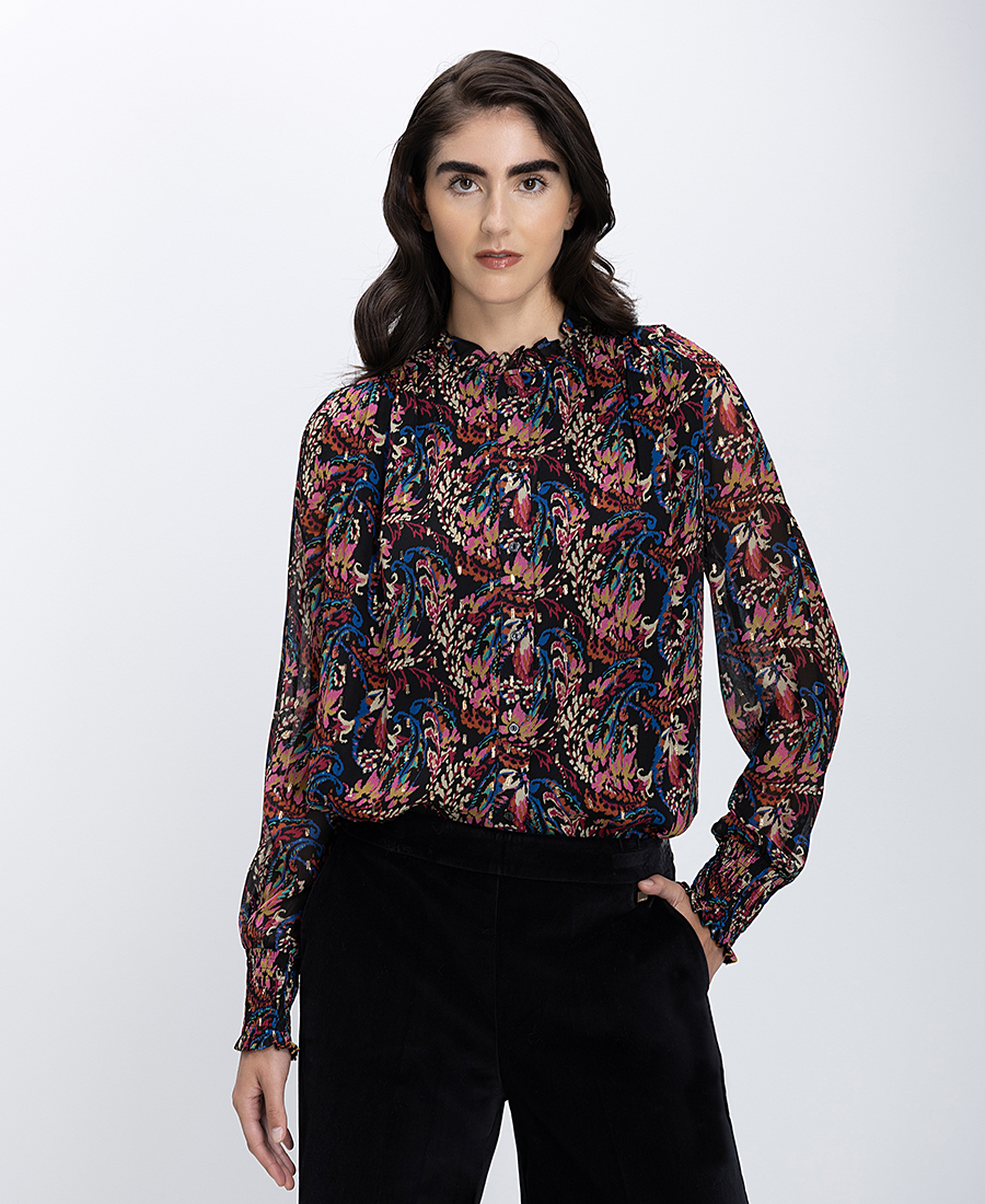 Berenice Berenice Γυναικείο Πουκάμισο Με Εμπριμέ Μοτίβο Και Σουρωτό Γιακά Regular Fit