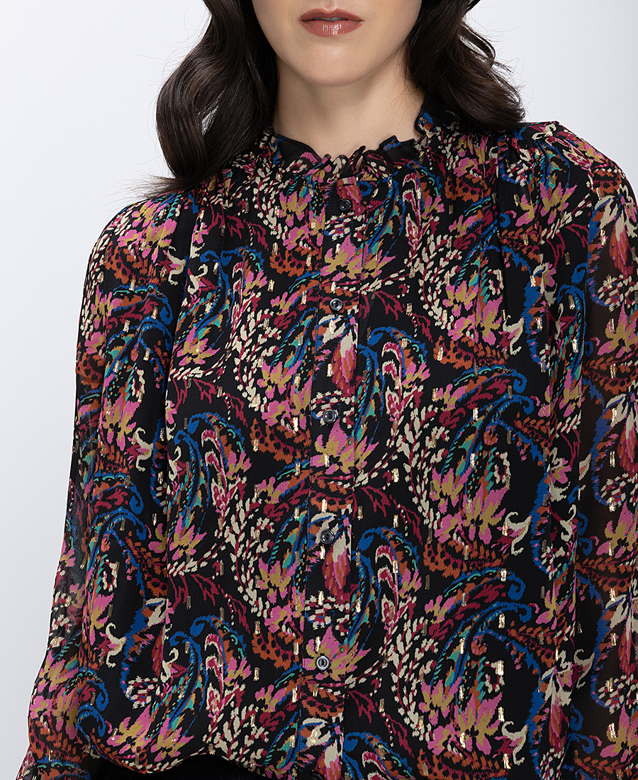 Berenice Γυναικείο Πουκάμισο Με Εμπριμέ Μοτίβο Και Σουρωτό Γιακά Regular Fit φωτογραφία