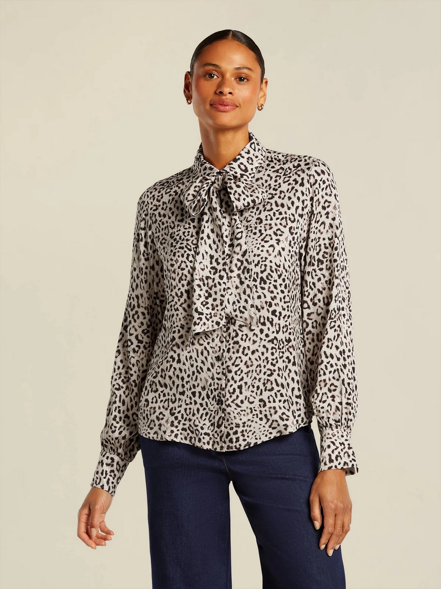 Beaumont Beaumont Γυναικείο Πουκάμισο Regular Fit Με Leopard Jacquard Σχέδιο Και Αποσπώμενο Φιόγκο