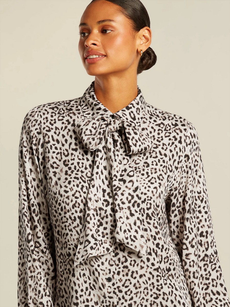 Beaumont Γυναικείο Πουκάμισο Regular Fit Με Leopard Jacquard Σχέδιο Και Αποσπώμενο Φιόγκο φωτογραφία