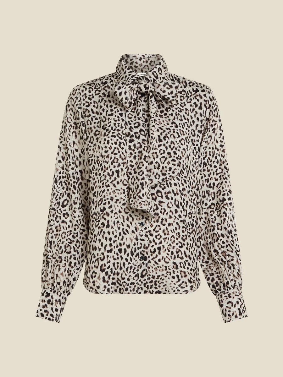 Beaumont Γυναικείο Πουκάμισο Regular Fit Με Leopard Jacquard Σχέδιο Και Αποσπώμενο Φιόγκο φωτογραφία