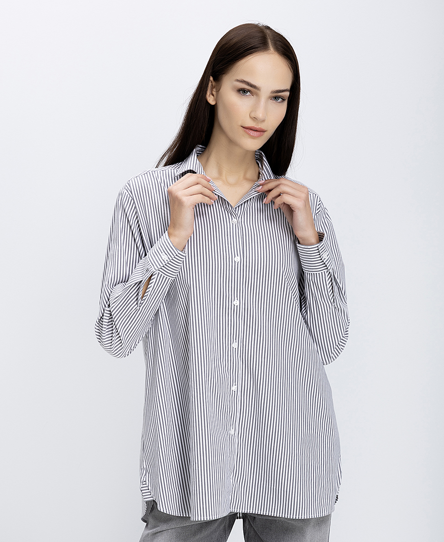 Γυναικείο Μακρύ Πουκάμισο Ριγέ Oversized Fit