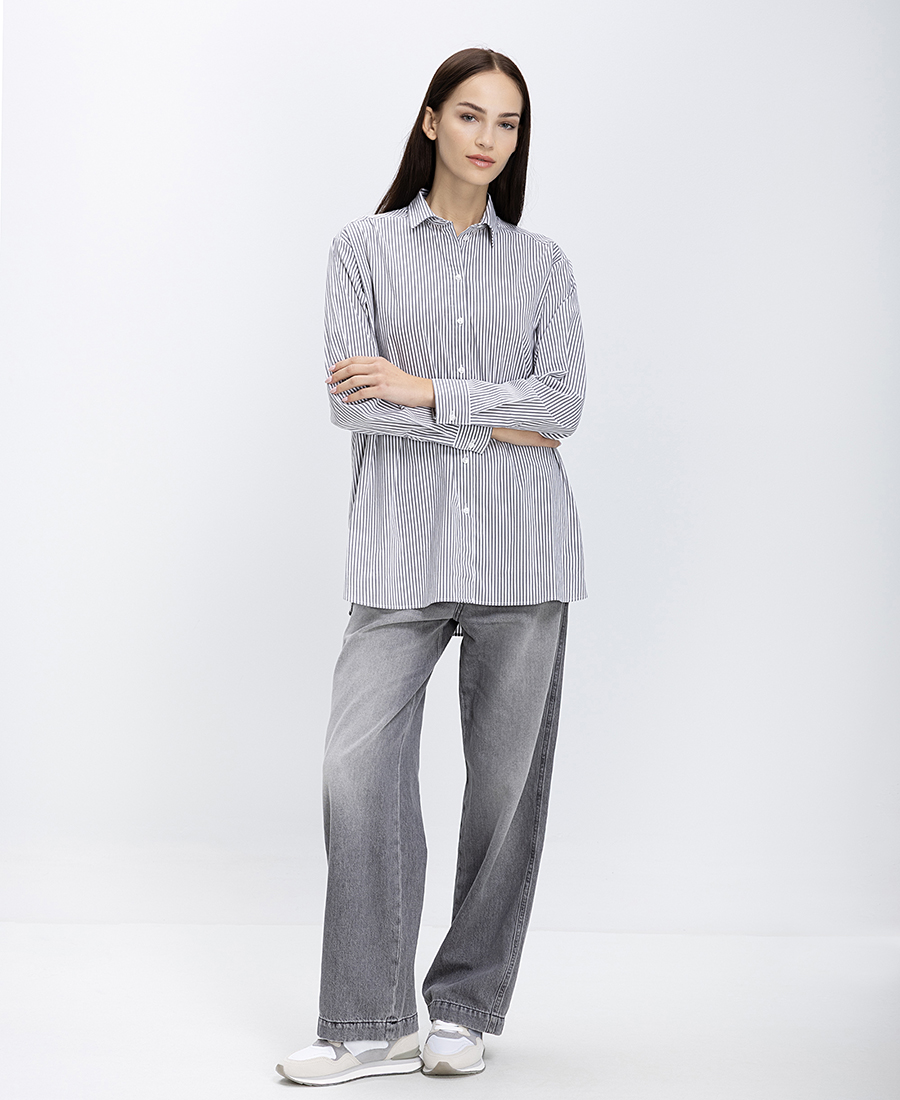 Γυναικείο Μακρύ Πουκάμισο Ριγέ Oversized Fit φωτογραφία