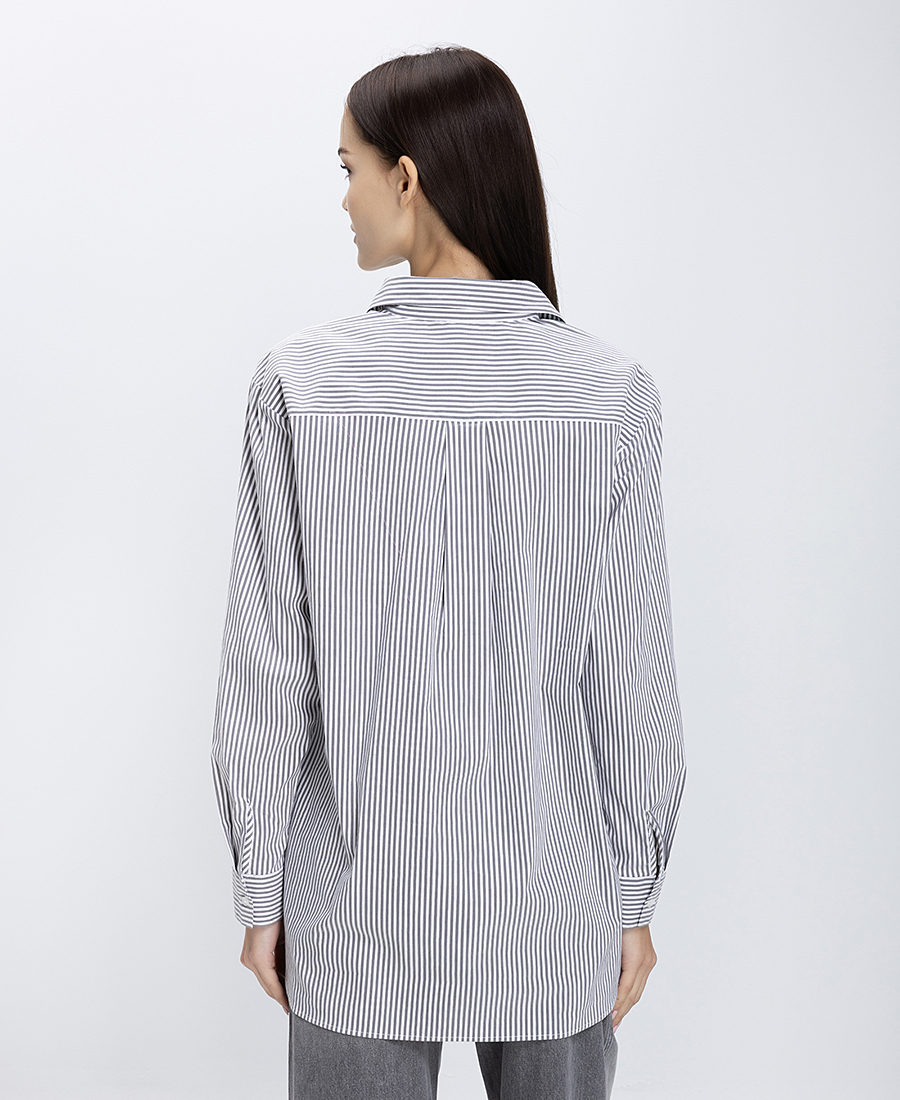 Γυναικείο Μακρύ Πουκάμισο Ριγέ Oversized Fit φωτογραφία