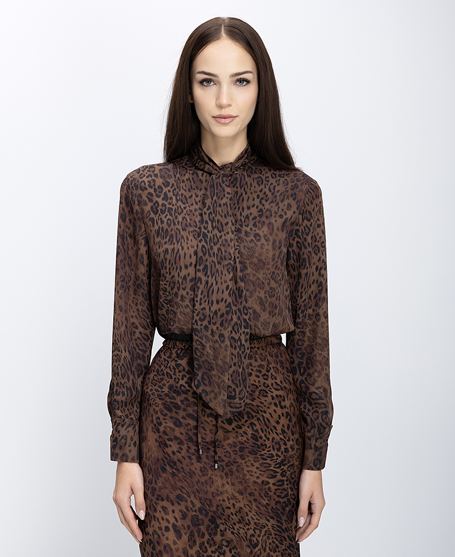 Γυναικεία Μπλούζα Με Animal Print Και Δετή Λεπτομέρεια