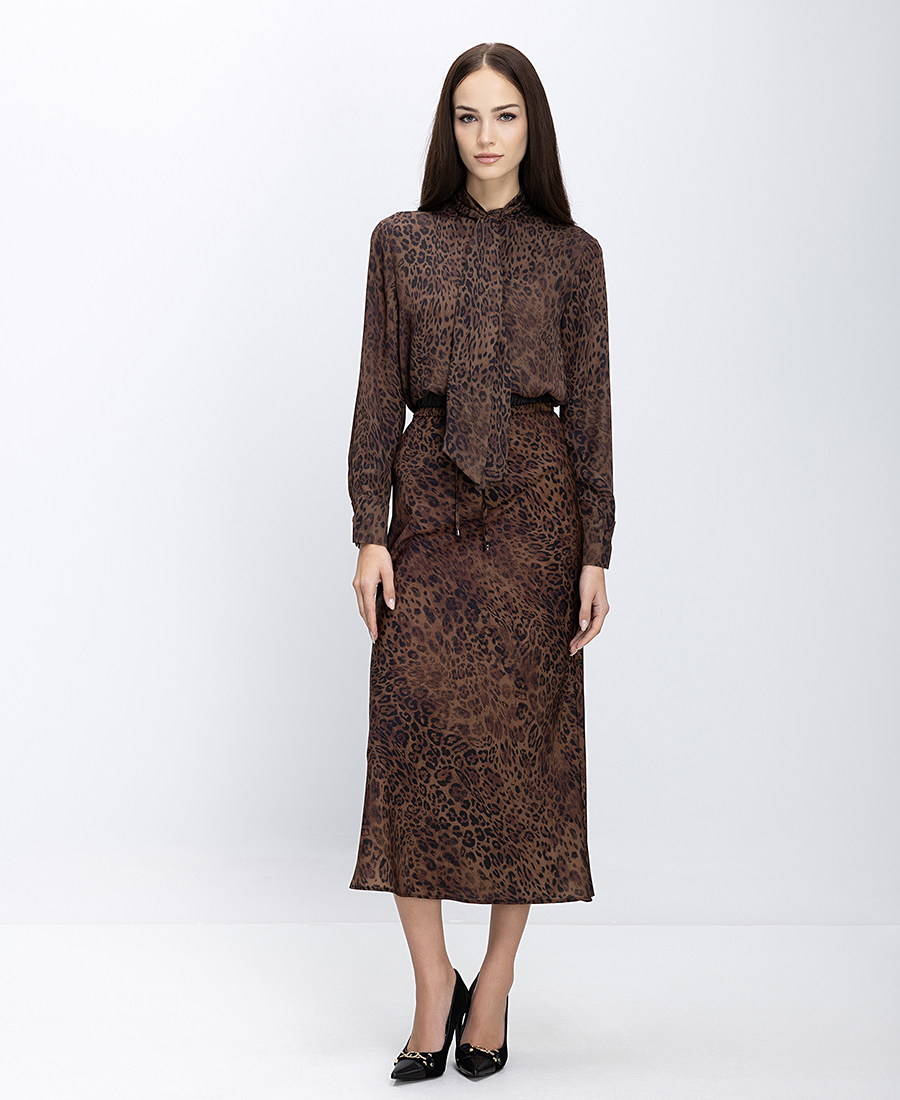 Γυναικεία Μπλούζα Με Animal Print Και Δετή Λεπτομέρεια φωτογραφία