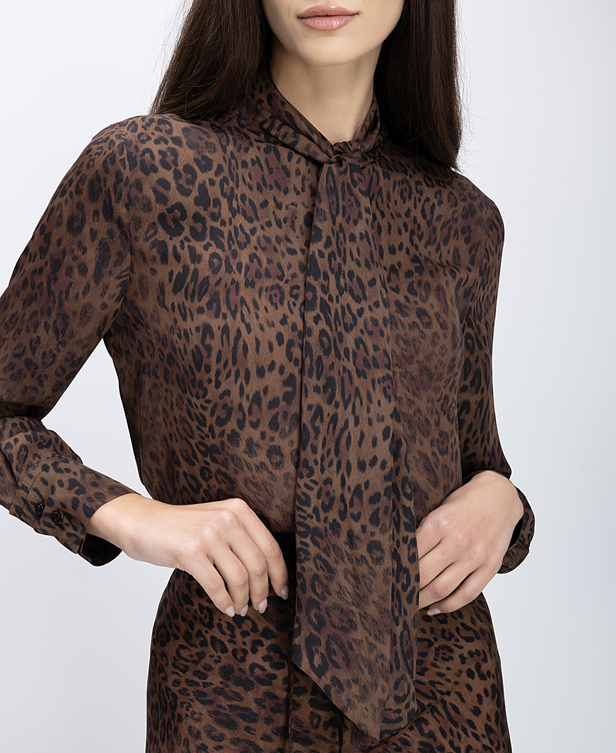 Γυναικεία Μπλούζα Με Animal Print Και Δετή Λεπτομέρεια φωτογραφία