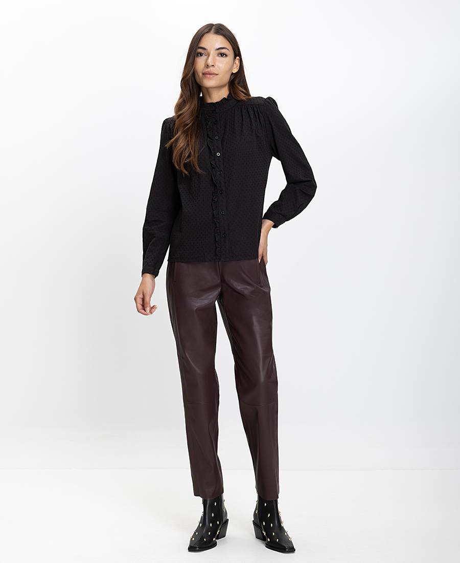 Luna Llena Γυναικείο Βαμβακερό Πουκάμισο Regular Fit Με Βολάν Και Ψηλό Γιακά φωτογραφία