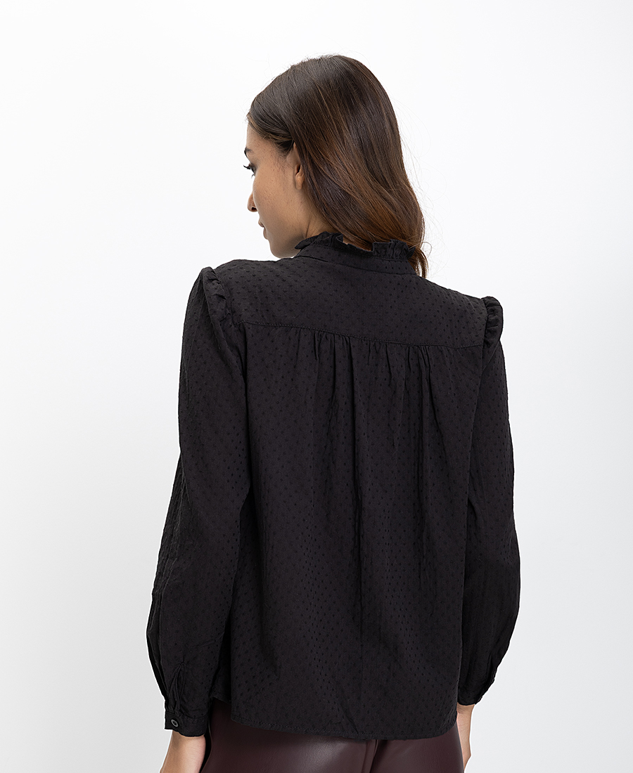 Luna Llena Γυναικείο Βαμβακερό Πουκάμισο Regular Fit Με Βολάν Και Ψηλό Γιακά φωτογραφία