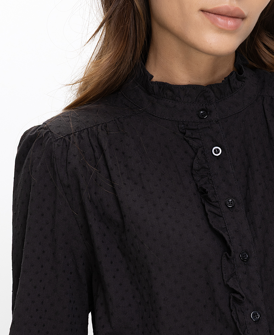 Luna Llena Γυναικείο Βαμβακερό Πουκάμισο Regular Fit Με Βολάν Και Ψηλό Γιακά φωτογραφία