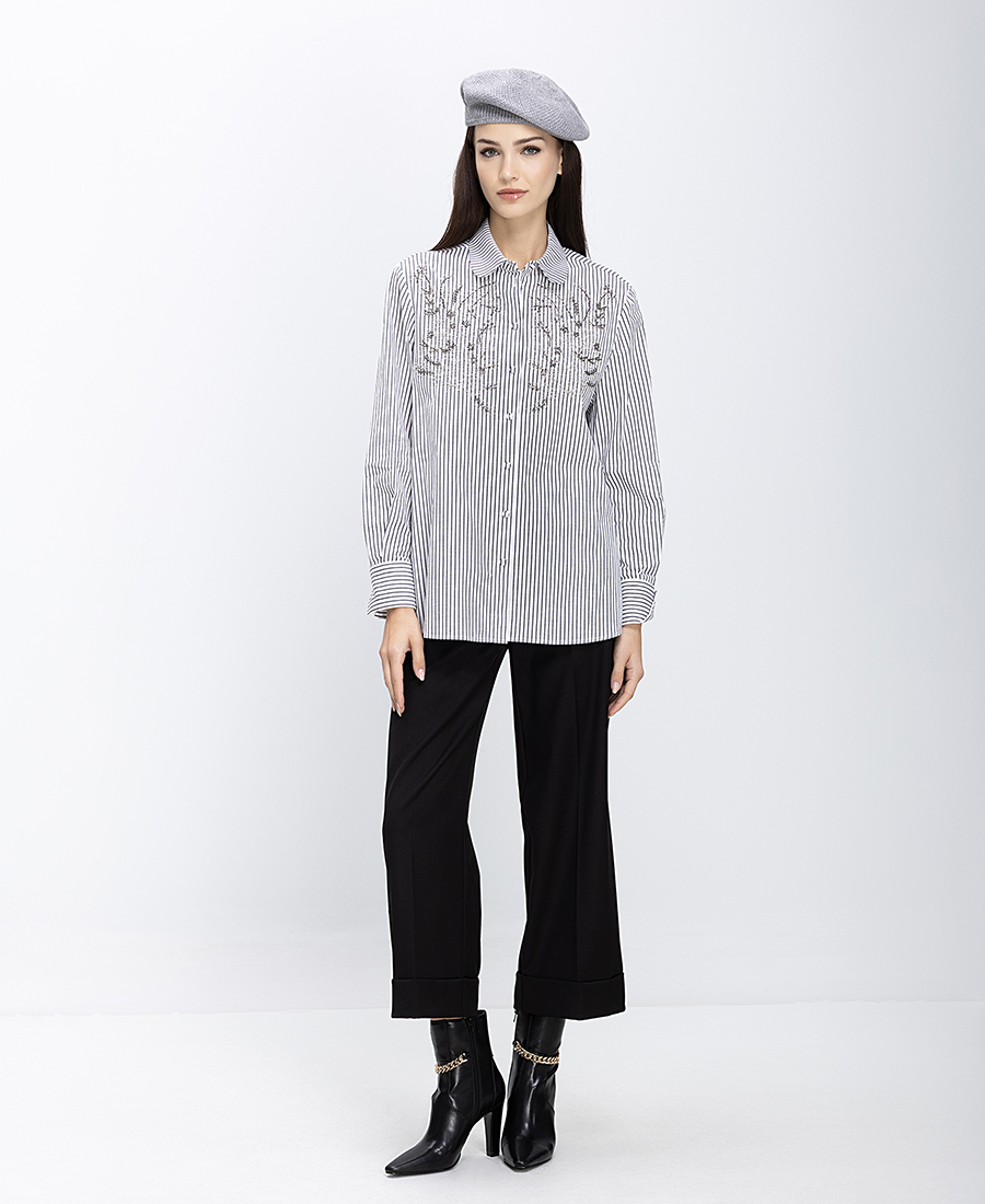 Elena Miro Γυναικείο Βαμβακερό Ριγέ Πουκάμισο Με Κεντημένες Λεπτομέρειες φωτογραφία