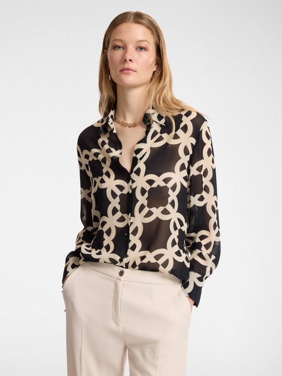 Elena Miro Elena Miro Γυναικείο Πουκάμισο με All Over Print Straight Fit σε Μαύρο