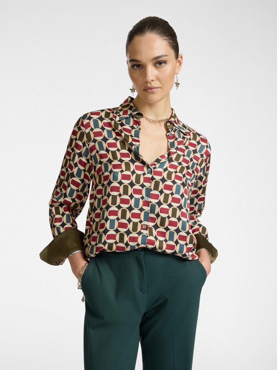 Elena Miro Elena Miro Γυναικείο Printed Πουκάμισο Straight Fit σε Πράσινο Εμπριμέ