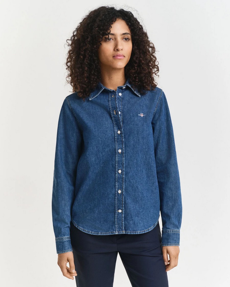 Gant Γυναικείο Πουκάμισο Regular Fit Βαμβακερό Με Κέντημα Denim
