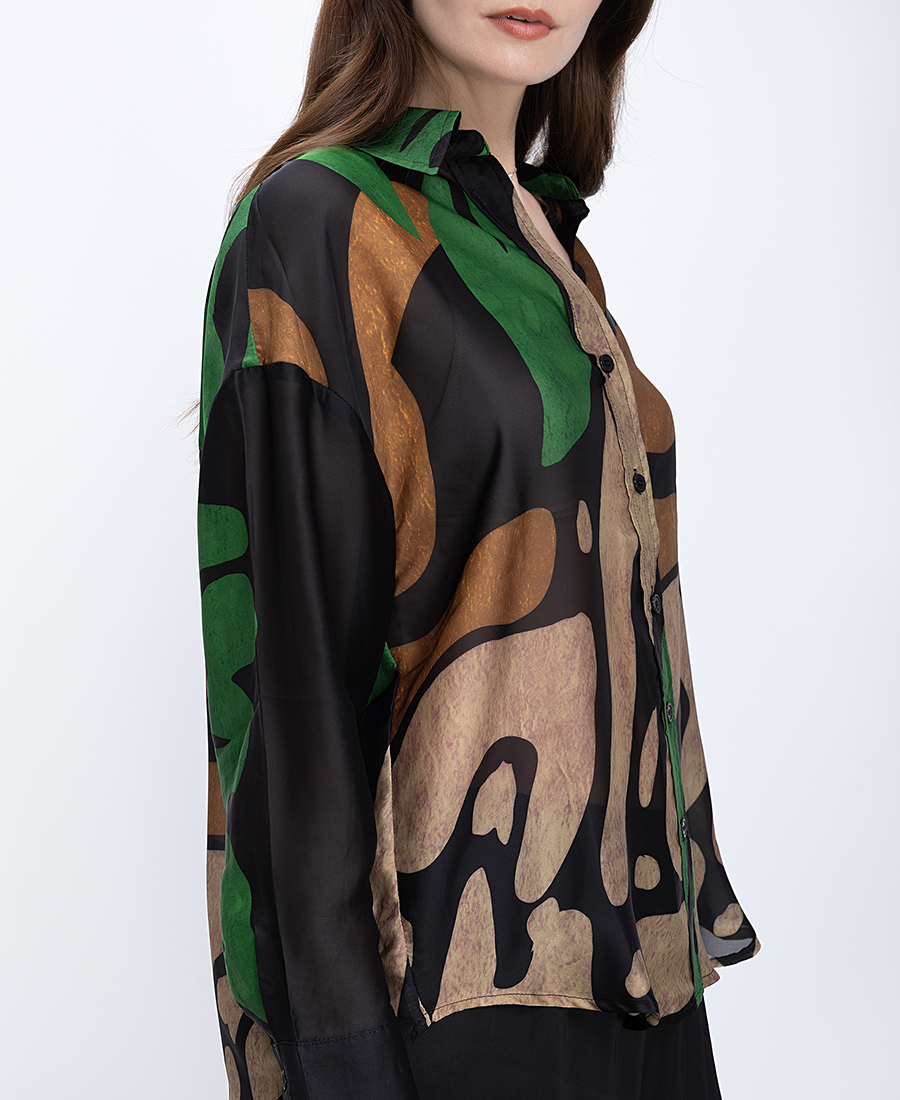 Anonyme Γυναικείο Πουκάμισο Με Abstract Σχέδιο Και Κλασικό Γιακά φωτογραφία