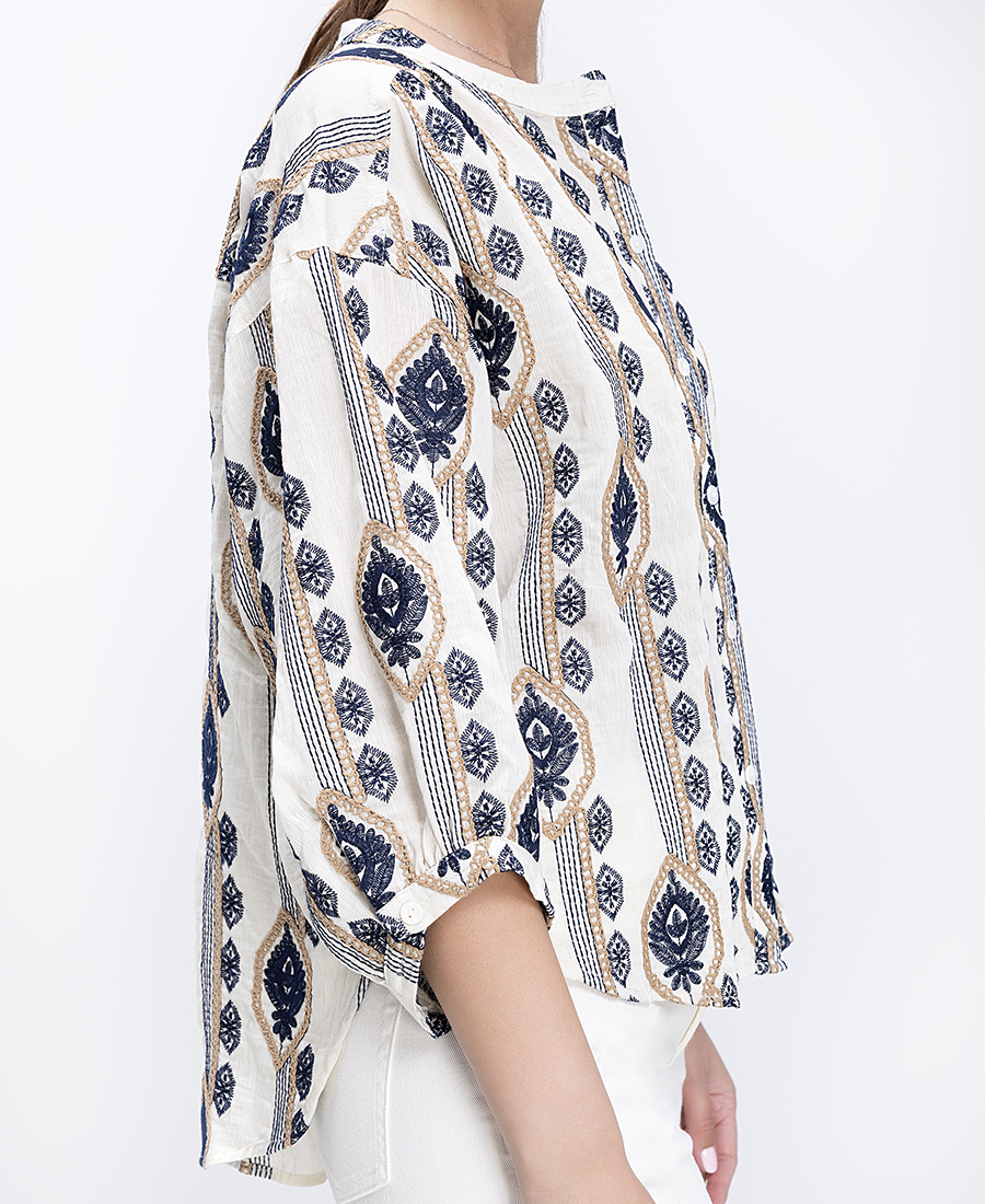 Mina Roo Γυναικείο Πουκάμισο Με Ethnic Print Και Χαλαρή Γραμμή φωτογραφία