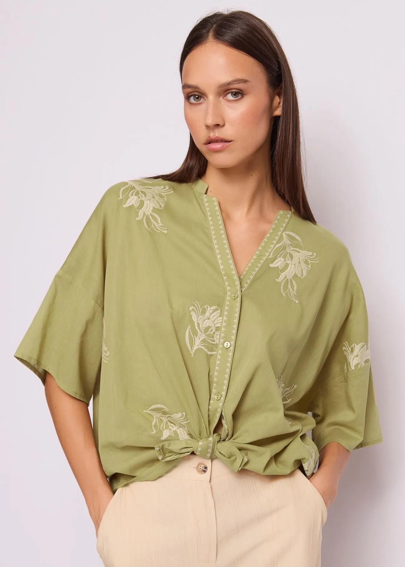 Gaudi Γυναικείο Πουκάμισο Με Κέντημα Και Mandarin Γιακά