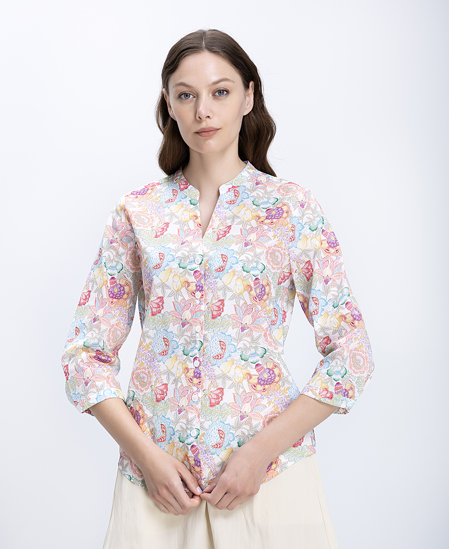 Γυναικείο Βαμβακερό Πουκάμισο Regular Fit Με Floral Print