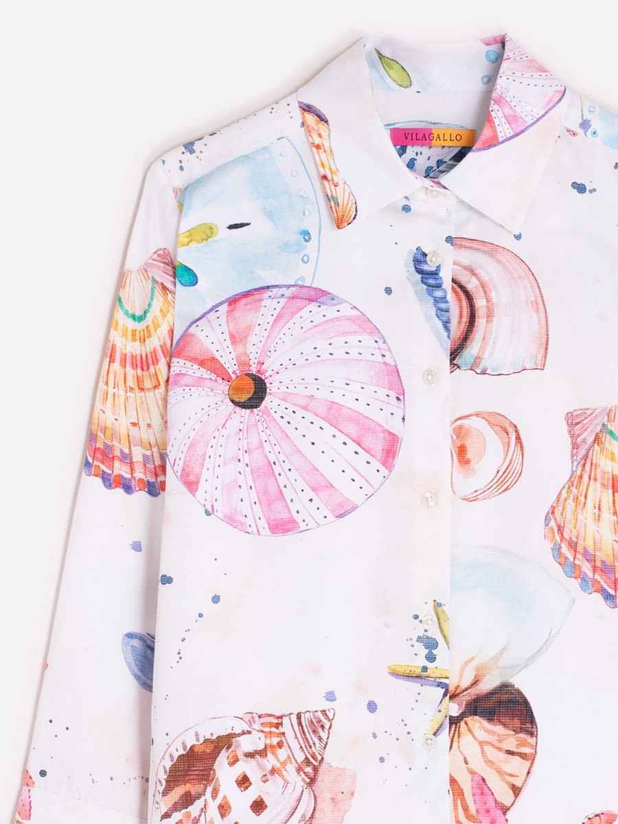Vilagallo Γυναικείο Πουκάμισο SARA Με Seashell Print Long Sleeve Relaxed Fit Βαμβακερό φωτογραφία