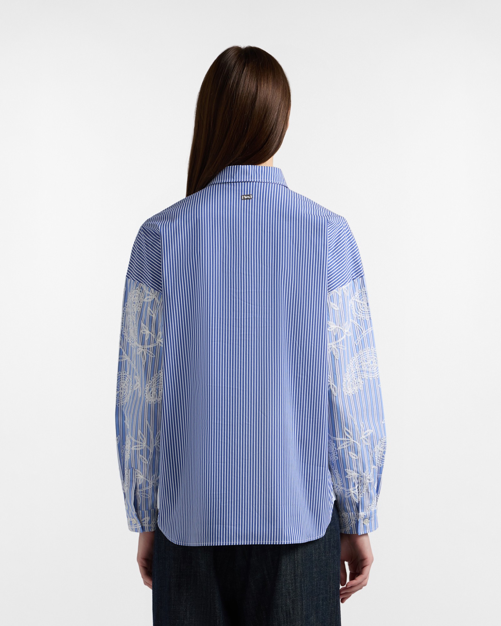 Harmont & Blaine Harmont & Blaine Γυναικείο Πουκάμισο Oversized Με Ριγέ Σχέδιο Και Κέντημα Στα Μανίκια - 3