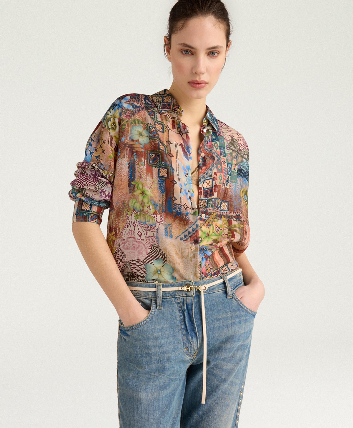 Momoni Momoni Γυναικείο Πουκάμισο Colinas Με Patchwork Σε Γήινες Αποχρώσεις