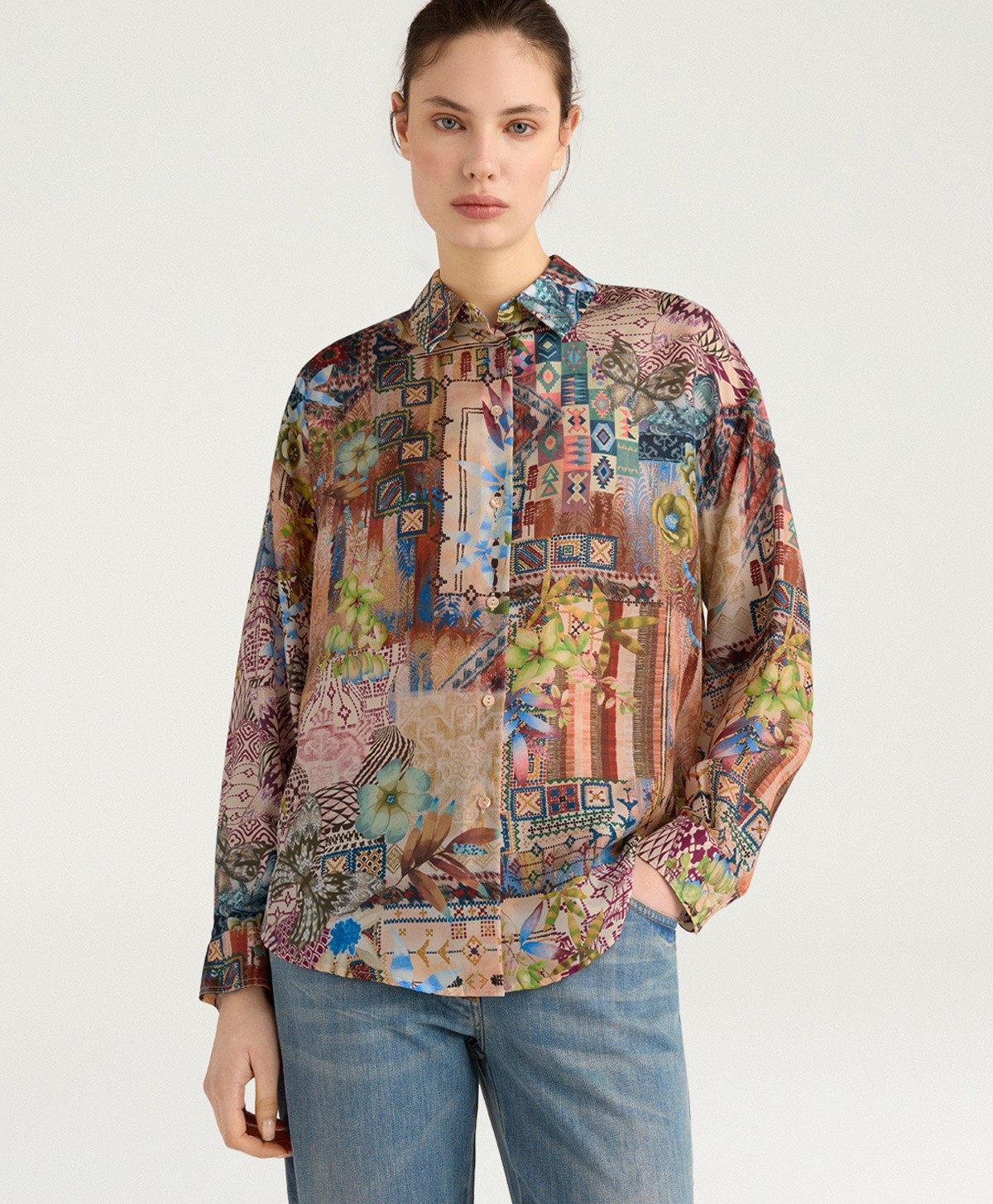 Momoni Γυναικείο Πουκάμισο Colinas Με Patchwork Σε Γήινες Αποχρώσεις φωτογραφία