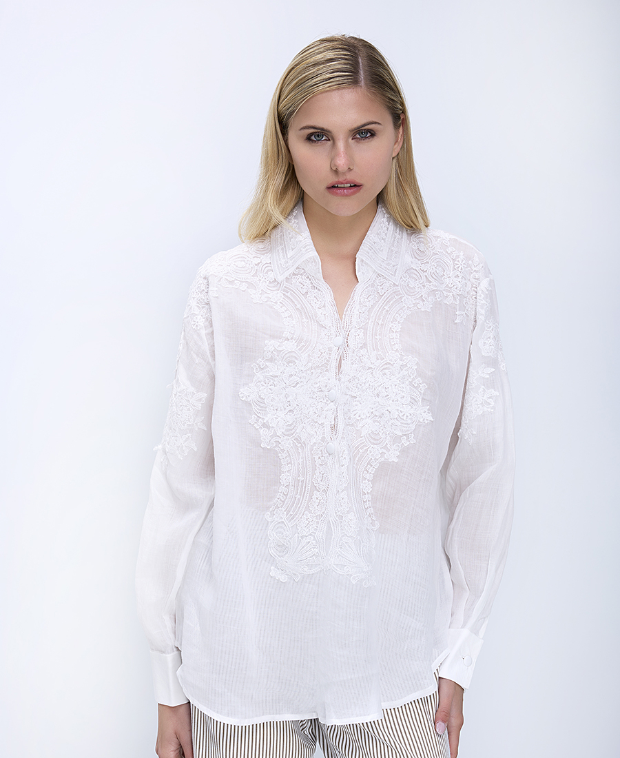 Paper Lace Γυναικείο Πουκάμισο Regular Fit Με Κέντημα Και Ρομαντικό Σχέδιο