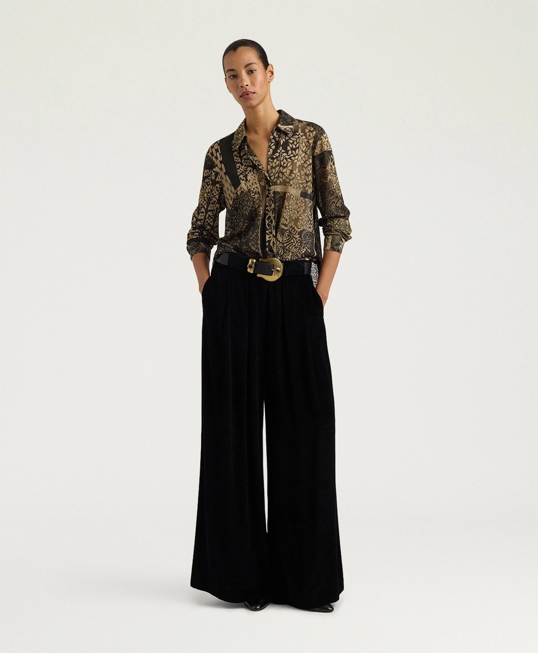 Momoni Γυναικείο Εμπριμέ Πουκάμισο Με Lurex Soft Fit Για Business & Formal Εμφανίσεις