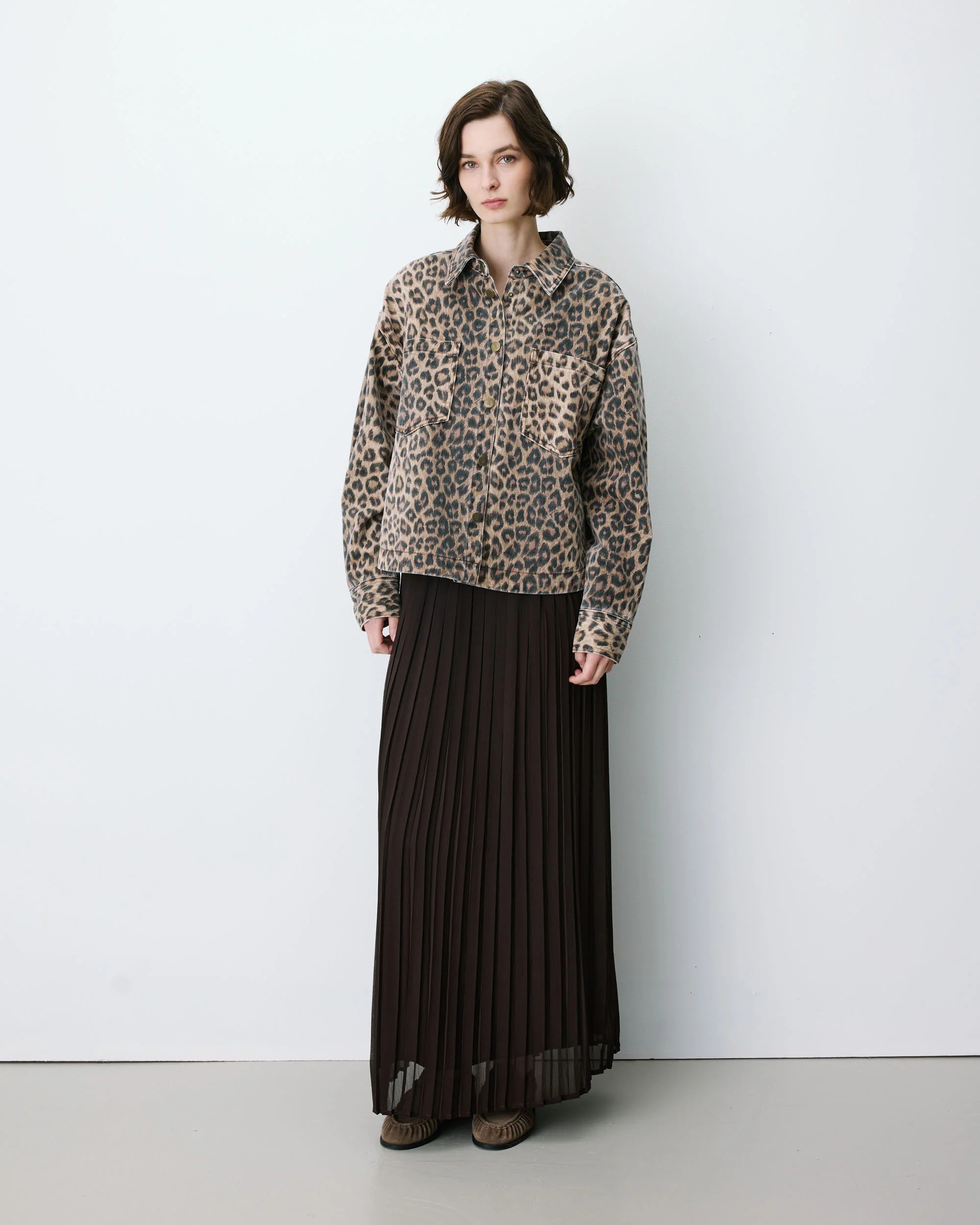 Grace & Mila Γυναικείο Denim Πουκάμισο Με Leopard Print Oversized Fit Για Statement Εμφανίσεις