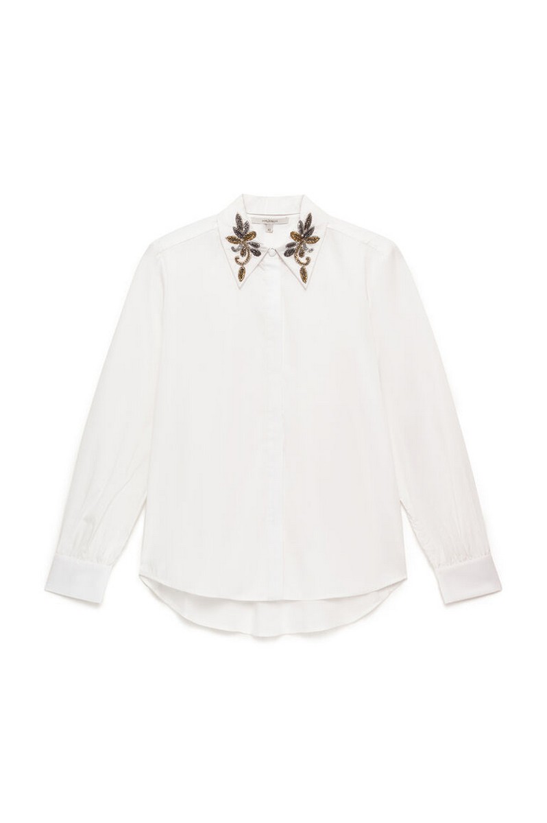 Maliparmi Maliparmi Γυναικείο Natural White Μονόχρωμο Πουκάμισο Regular Fit Από Stretch Cotton Με Κουμπιά Από Φίλντισι Και Πιέτα Στην Πλάτη Για Elegant Casual Εμφανίσεις - 4