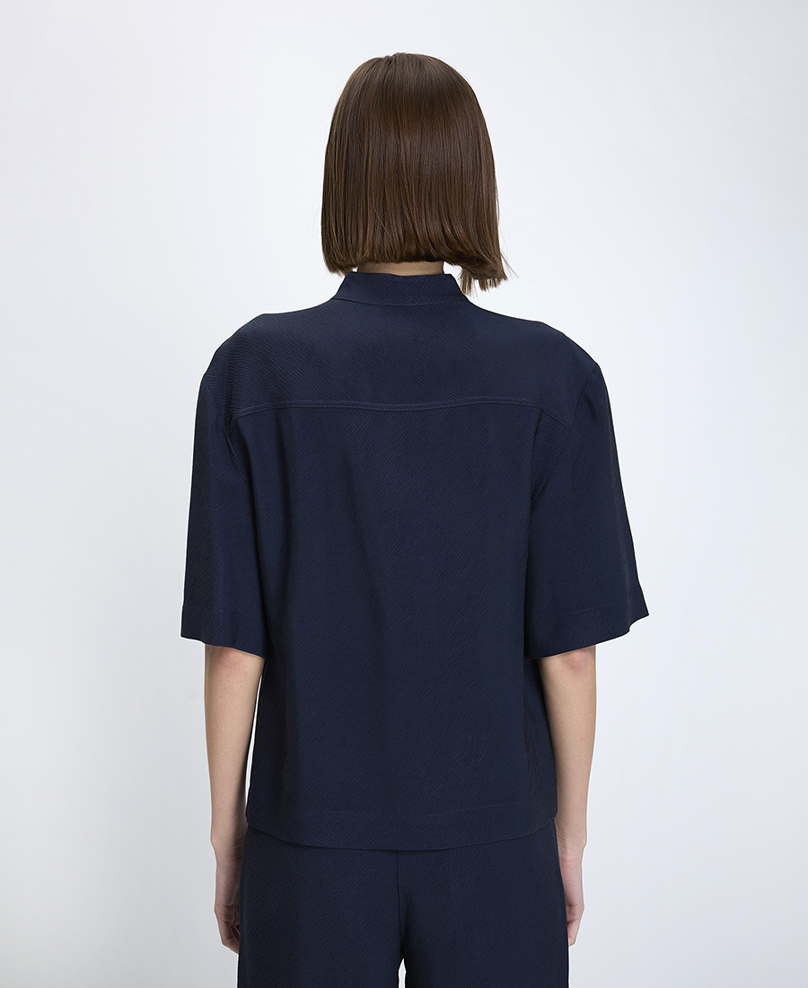 Boss Γυναικείο Πουκάμισο Κανονική Γραμμή Βισκόζη Με Όρθιο Γιακά Μπλε φωτογραφία