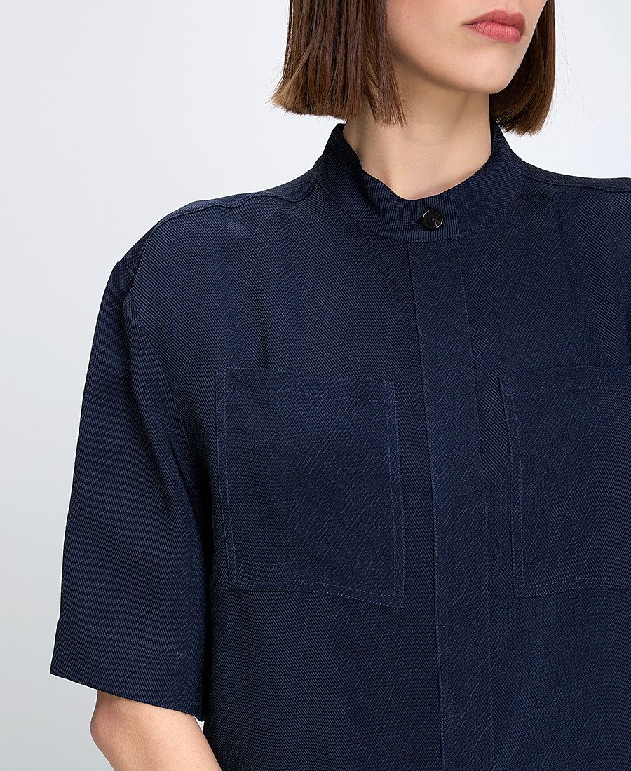 Boss Γυναικείο Πουκάμισο Κανονική Γραμμή Βισκόζη Με Όρθιο Γιακά Μπλε φωτογραφία