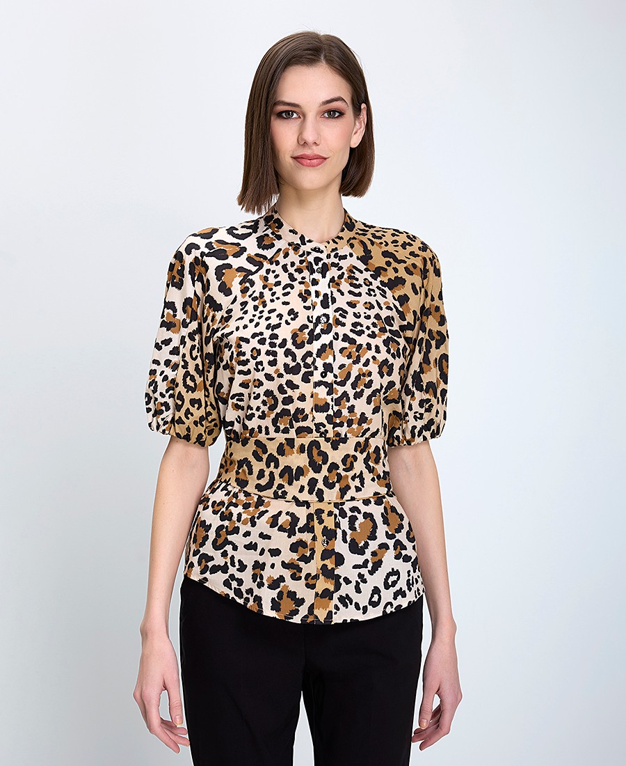Caractere Caractere Γυναικείο Πουκάμισο Regular Fit Βαμβακερό Με Animal Print Και Balloon Μανίκια