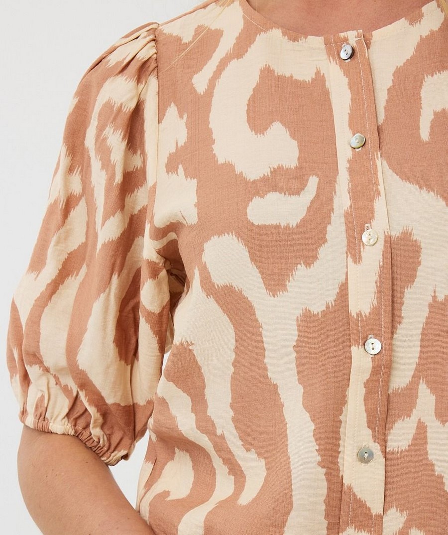 EsQualo Γυναικείο Τοπ με Κοντό Μανίκι και Print Solar Swing Regular Fit φωτογραφία