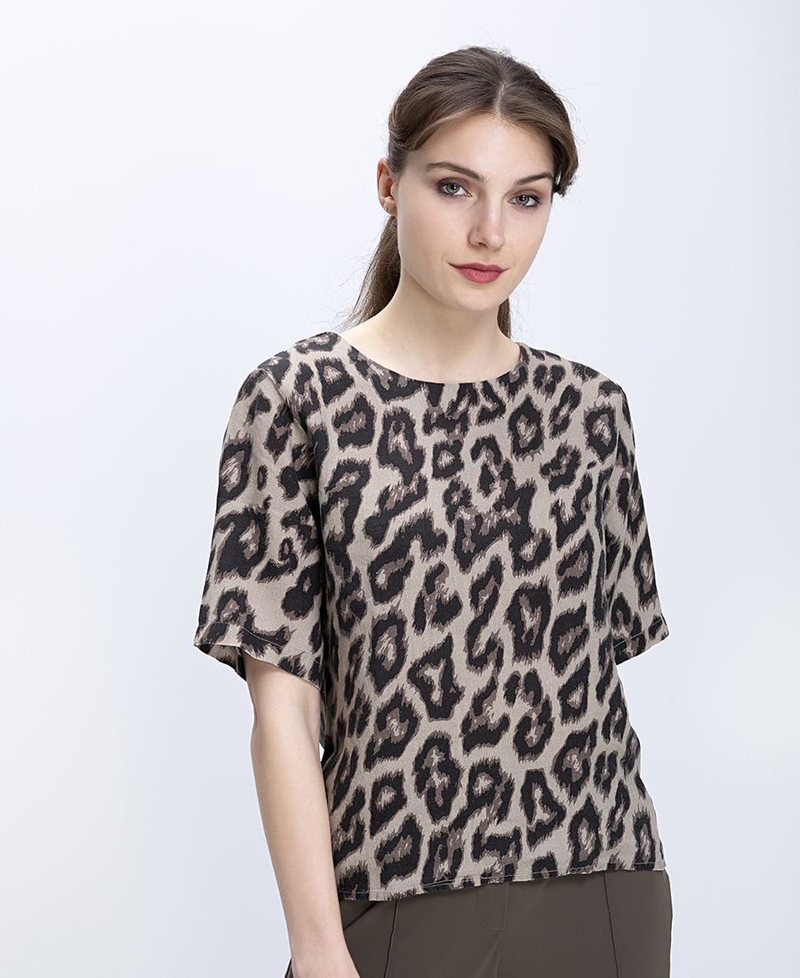 Clarina Γυναικεία Μπλούζα Λινή Με Animal Print Loose Fit