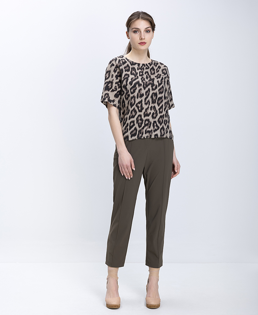 Clarina Γυναικεία Μπλούζα Λινή Με Animal Print Loose Fit
