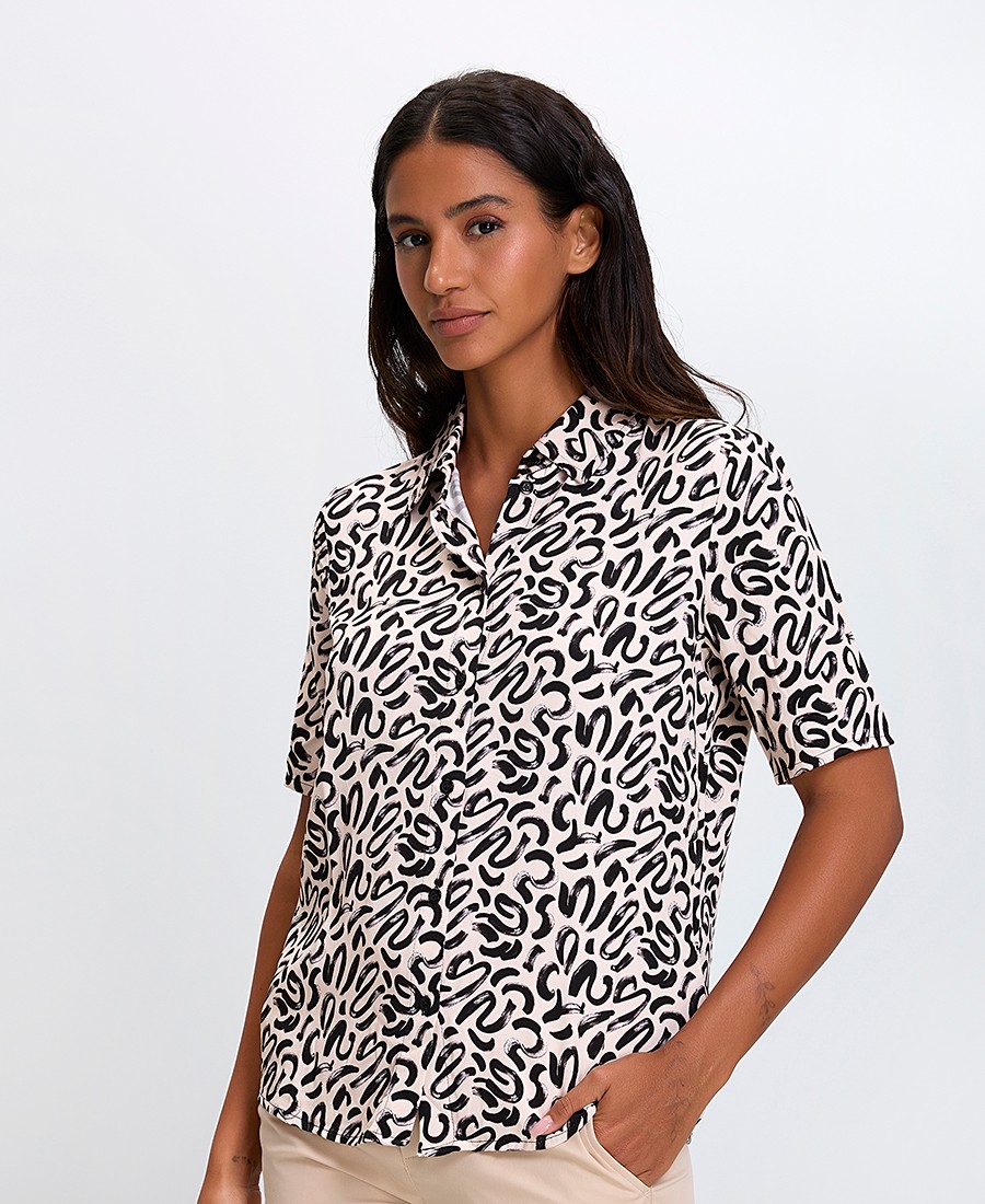 Clarina Γυναικείο Κοντομάνικο Πουκάμισο All Over Print Regular Fit σε Ασπρόμαυρο
