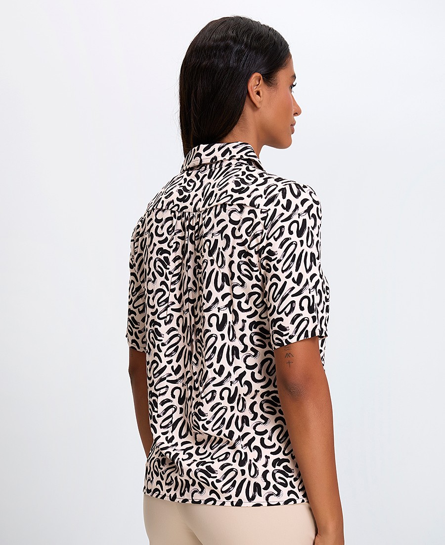 Γυναικείο Κοντομάνικο Πουκάμισο All Over Print Regular Fit σε Ασπρόμαυρο φωτογραφία