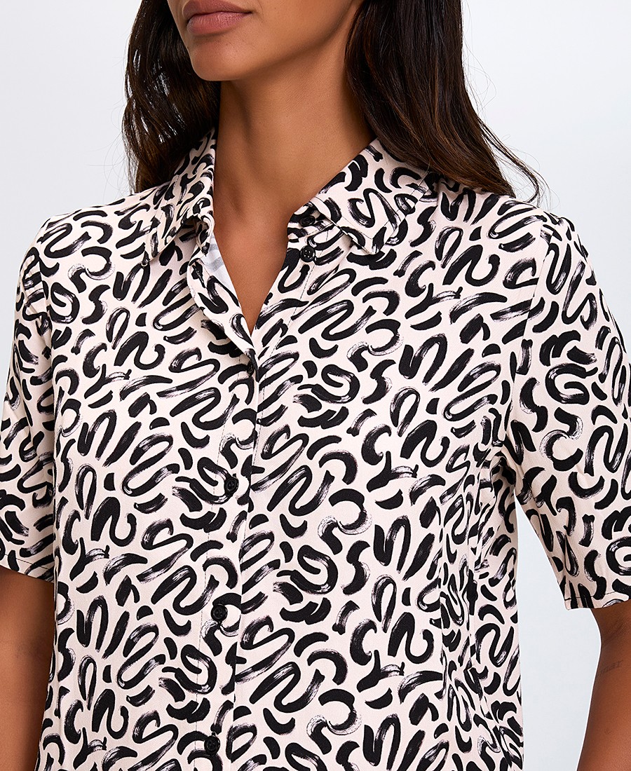 Γυναικείο Κοντομάνικο Πουκάμισο All Over Print Regular Fit σε Ασπρόμαυρο φωτογραφία