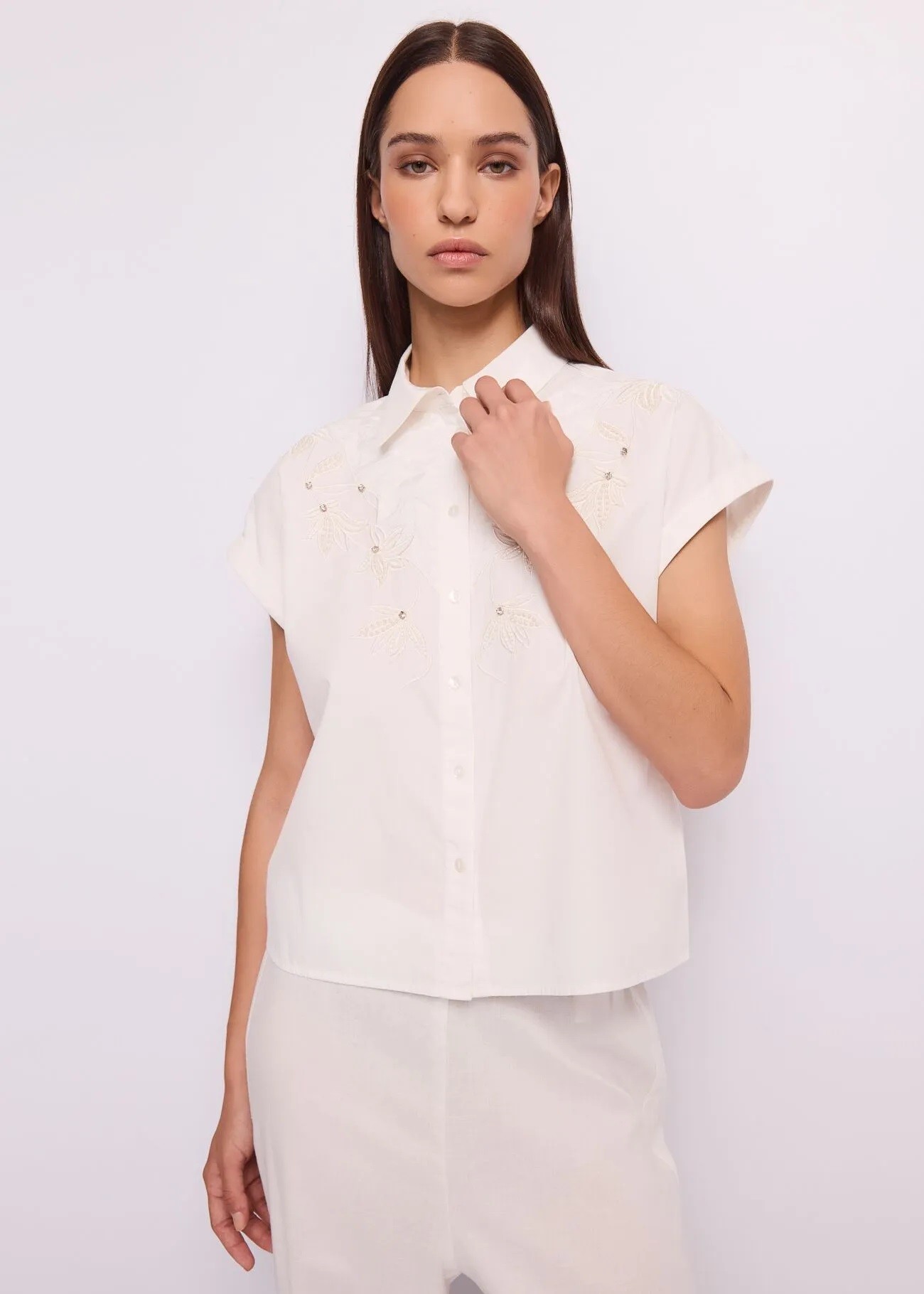 Gaudi Γυναικείο Πουκάμισο Βαμβακερό Με Κέντημα Και Strass