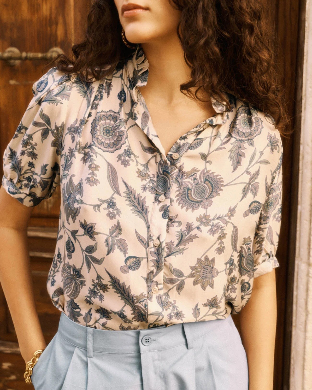 Petite Mendigote Paris Petite Mendigote Γυναικείο Πουκάμισο Με Floral Μοτίβο Και Όρθιο Γιακά Με Βολάν