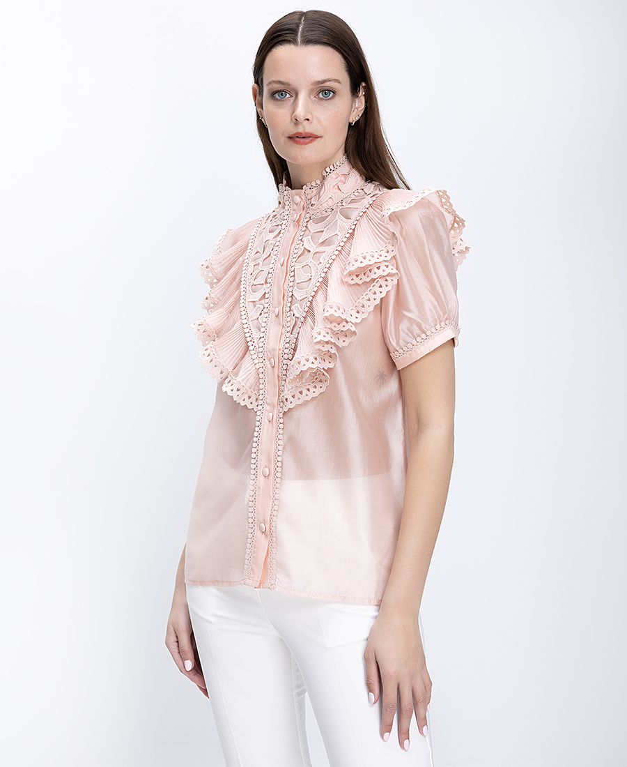 Paper Lace Γυναικείο Πουκάμισο Κανονική Γραμμή Με Δαντέλα Και Βολάν