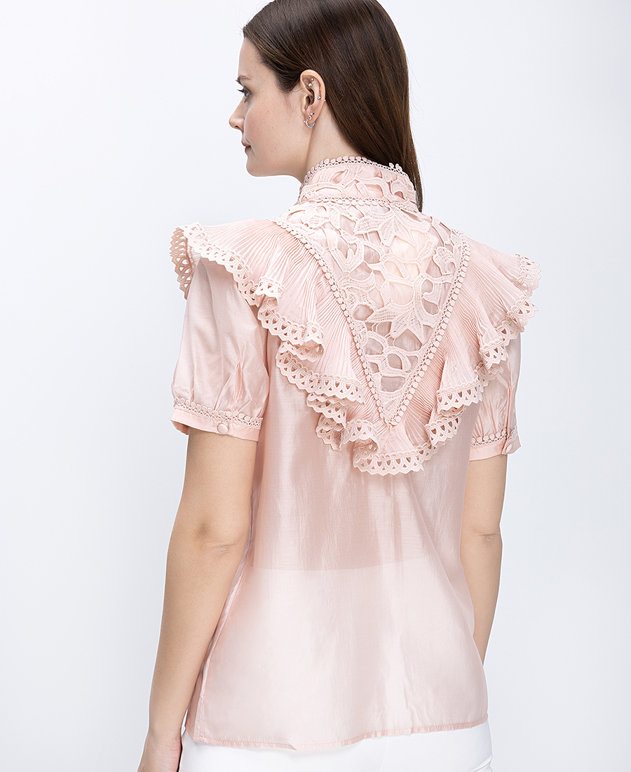 Paper Lace Γυναικείο Πουκάμισο Κανονική Γραμμή Με Δαντέλα Και Βολάν φωτογραφία